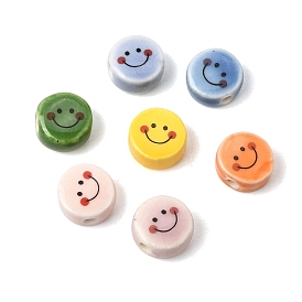 Perles de porcelaine à la main imprimés, plat rond avec un visage souriant