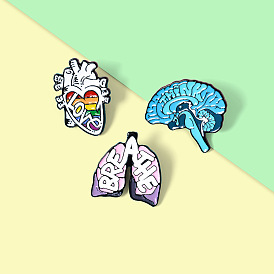Breathing Lungs Rainbow Heart Blue Brain Creative Brooch Pin Badge