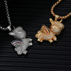 Cute Unicorn Fashion Brass Colorful Rhinestone Pendant Box Chain Necklaces