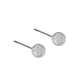 Rhodium Plated 999 Sterling Silver Texture Round Stud Earrings for Women, with 999 Stamp