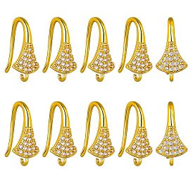10 пара латунных крючков для сережек с микропаве и прозрачным фианитом, провод уха, с петлями, вентилятор