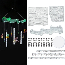 DIY Wind Chime Making Kits, including 3Pcs Silicone Molds, 1 Roll Crystal Thread, 3Pcs Round Tubes, White