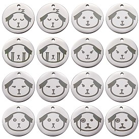 16 pcs 8 pendentifs en acier inoxydable de style, polissage manuel, plat rond avec un chien