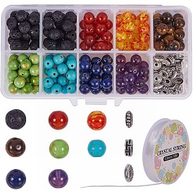 Chakra-Armband selber machen, mit tibetischen Stil Legierung Zwischenperlen, Elastische Kordel Kristallschnur Kristall Faden, natürliche / synthetische Edelsteinperlen