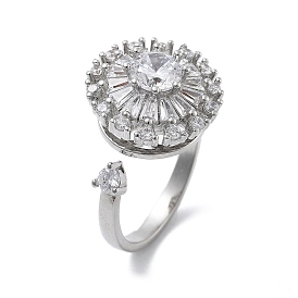 Плоские круглые вращающиеся открытые манжетные кольца для женщин, латунные кольца-спиннеры с микро-паве и прозрачным кубическим цирконием