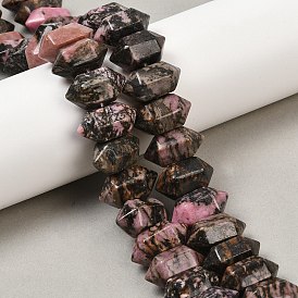 Нити бусин из натурального родонита с двойными концами, кусковая пуля, граненые