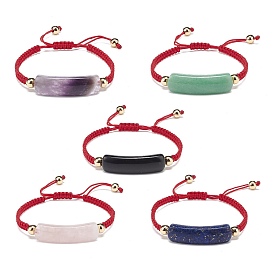 Natural Gemstone Rectangle Braided Bead Bracelet, Adjustable Bracelet for Women