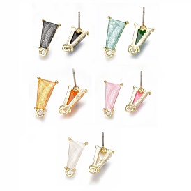 Alloy Stud Earring Findings, with Loop, Resin and Steel Pins, Trapezoid, Light Gold
