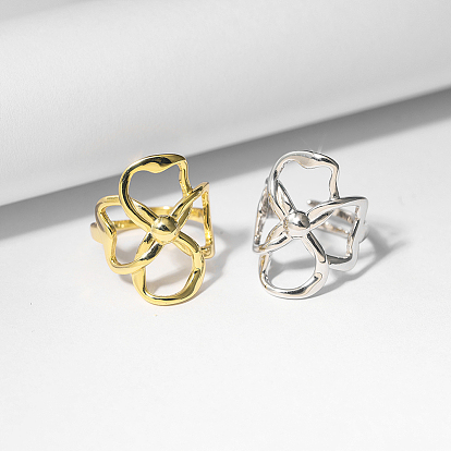 925 Anillos de dedo ajustables de plata esterlina para mujeres., trébol
