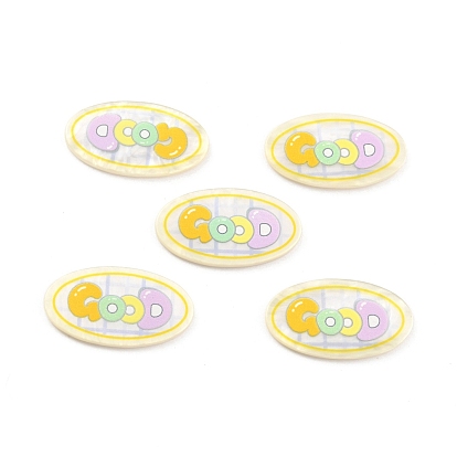 Acrylic Oval with Word Cabochons, for Hair Accessories