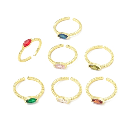 Открытое кольцо-манжета с кубическим цирконом и конским глазом, настоящее 18k позолоченное латунное кольцо-солитер для женщин, без свинца и без кадмия