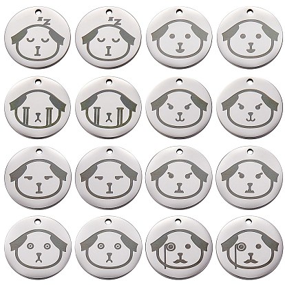 16 pcs 8 pendentifs en acier inoxydable de style, polissage manuel, plat rond avec un chien