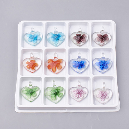 Luminous Handmade Lampwork Pendants, Inner Flower, Heart