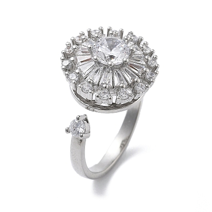 Плоские круглые вращающиеся открытые манжетные кольца для женщин, латунные кольца-спиннеры с микро-паве и прозрачным кубическим цирконием