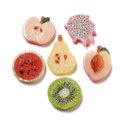 Imitation Fruit Resin Decoden Cabochons, Kiwi Fruit & Peach & Dragon Fruit, Mixed Shapes