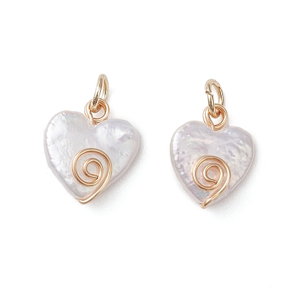 Подвески в форме сердца из натурального жемчуга кеши, с обмоткой из экологически чистой медной проволоки, белые