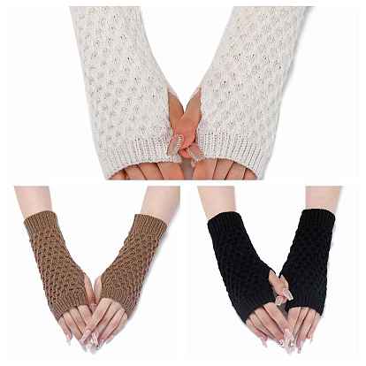 Acrylic Fiber Yarn Knitting Fingerless Gloves, Winter Warm Gloves with Thumb Hole