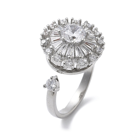 Плоские круглые вращающиеся открытые манжетные кольца для женщин, латунные кольца-спиннеры с микро-паве и прозрачным кубическим цирконием