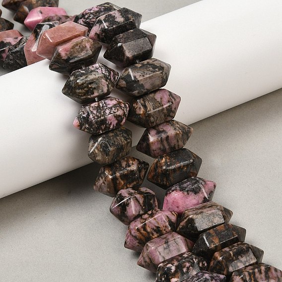 Нити бусин из натурального родонита с двойными концами, кусковая пуля, граненые