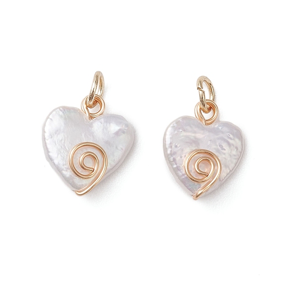 Подвески в форме сердца из натурального жемчуга кеши, с обмоткой из экологически чистой медной проволоки, белые