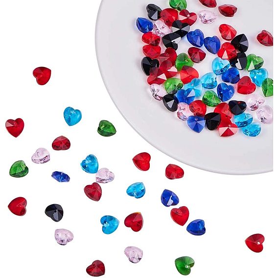 Faceted Heart Transparent Glass Charms
