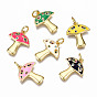 Autumn Theme Brass Micro Pave Cubic Zirconia Enamel Pendants, with Jump Rings, Nickel Free, Mushroom,Real 16K Gold Plated
