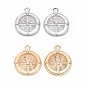 Brass Micro Pave Clear Cubic Zirconia Pendants, Nickel Free, Flat Round with Star