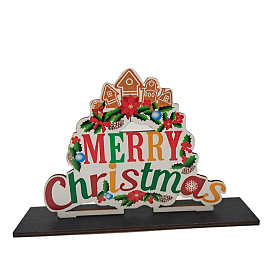 Word Merry Christmas with Christmas Wreath Wooden Display Decorations, for Christmas Party Gift Home Decoration