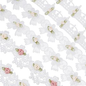 Gorgecraft 3 Yard 3 Style Lace Trim Colorful Flower Pattern DIY Embroidered Trim Ribbons, with Imitation Pearl, for Sewing Craft Decoration