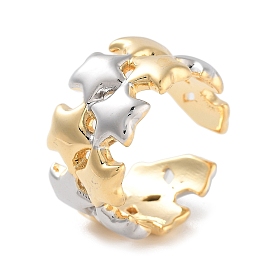 Brass Star Open Cuff Ring for Women, Real 18K Gold Plated & Platinum