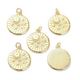 Brass Pendants, with Jump Rings, Long-Lasting Plated, Flat Round with Sun & Star & Moon