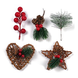 Christmas Theme Foam Imitation Berry & Plastic Pine Picks Decor, with Iron Wire, Natural Vines and Pine Cones, for Christmas Table Party Home Decor