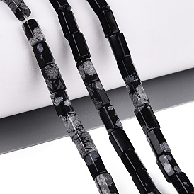 Natural Snowflake Obsidian Beads Strands, Hexagonal Prism