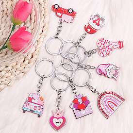 Porte-clés acryliques sur le thème de la Saint-Valentin, à trouver acier inoxydable, voiture/coeur/lettre/arc-en-ciel/gnome