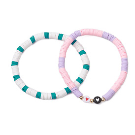 2Pcs 2 Styles Handmade Polymer Clay Beads Stretch Bracelets for Women