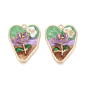 Подвески из эмали, АБС-пластика, искусственного жемчуга и блестящей пудры с гальваническим покрытием., подвески в виде сердца и цветов, золотые, без кадмия, без никеля и без свинца