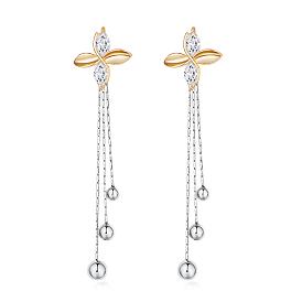 Brass Micro Pave Cubic Zirconia Dangle Stud Earring, Cadmium Free & Lead Free & Nickel Free, Flower