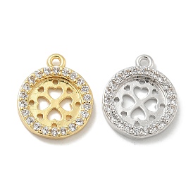 Стойка покрытие латунь микропаве прозрачный кубический цирконий подвеска кабошон оправы, долговечный, без свинца и без кадмия, плоский круглый с подвесками в виде клевера