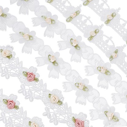 3 yard 3 style dentelle garniture motif de fleurs colorées bricolage rubans de garniture brodés, avec perle d'imitation, pour la décoration artisanale de couture