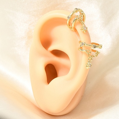 Pendientes de latón con micro pavé de circonita cúbica para mujer, estrella, chapado en rack, larga duración plateado, sin plomo y cadmio, real 18 k chapado en oro