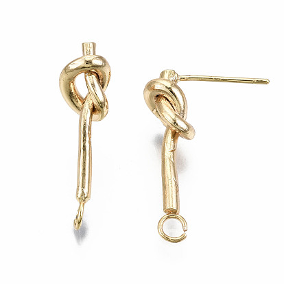 Brass Stud Earring Findings, with Loop, Nickel Free, Knot