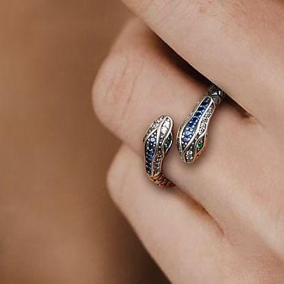 Alloy Rhinestone Cuff Open Rings, Snake