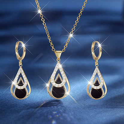 Комплекты из ожерелий и серег-колец из сплава со стразами в форме капли для женщин