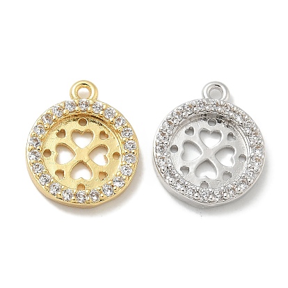 Стойка покрытие латунь микропаве прозрачный кубический цирконий подвеска кабошон оправы, долговечный, без свинца и без кадмия, плоский круглый с подвесками в виде клевера