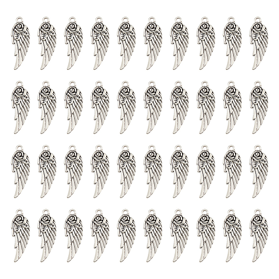 100 подвески из цинкового сплава в тибетском стиле, крыло с цветком, без свинца и без кадмия
