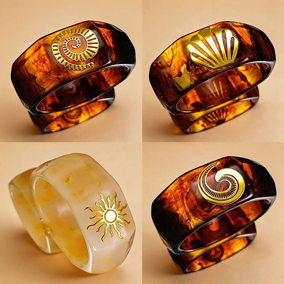 Ocean 304 Stainless Steel Resin Bangles, Golden, Chocolate