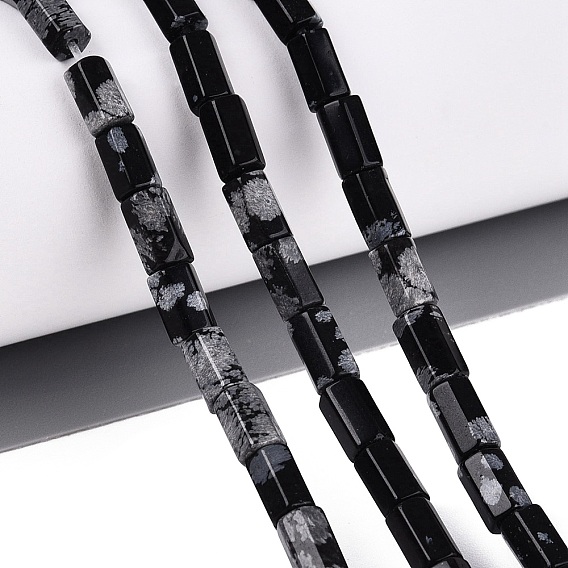 Natural Snowflake Obsidian Beads Strands, Hexagonal Prism