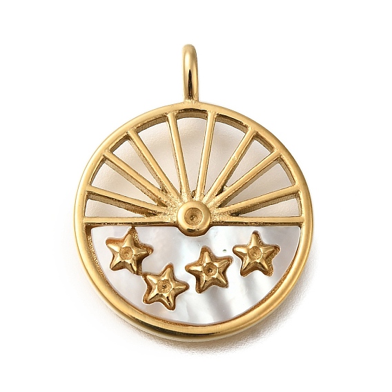 Ионное покрытие (IP) 304 подвески в виде ракушек из нержавеющей стали, ручная полировка, плоские круглые подвески со звездой