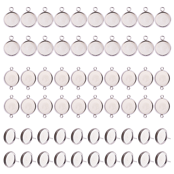 DIY Jewelry Making, 304 Stainless Steel Pendant Cabochon Settings, Connector Settings and Stud Earring Settings
