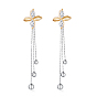 Brass Micro Pave Cubic Zirconia Dangle Stud Earring, Cadmium Free & Lead Free & Nickel Free, Flower